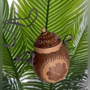 Vintage Handcrafted from JAMICA Brown Gourd with Strap and removable Top